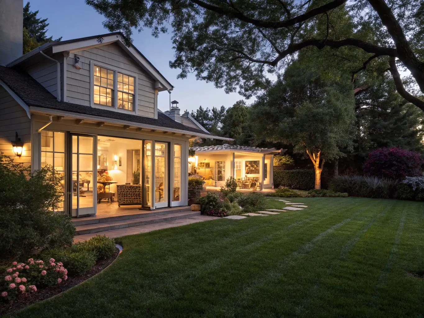 A cozy ranch-style home with a stone facade and a well-manicured garden, showcasing its accessibility and single-story living.